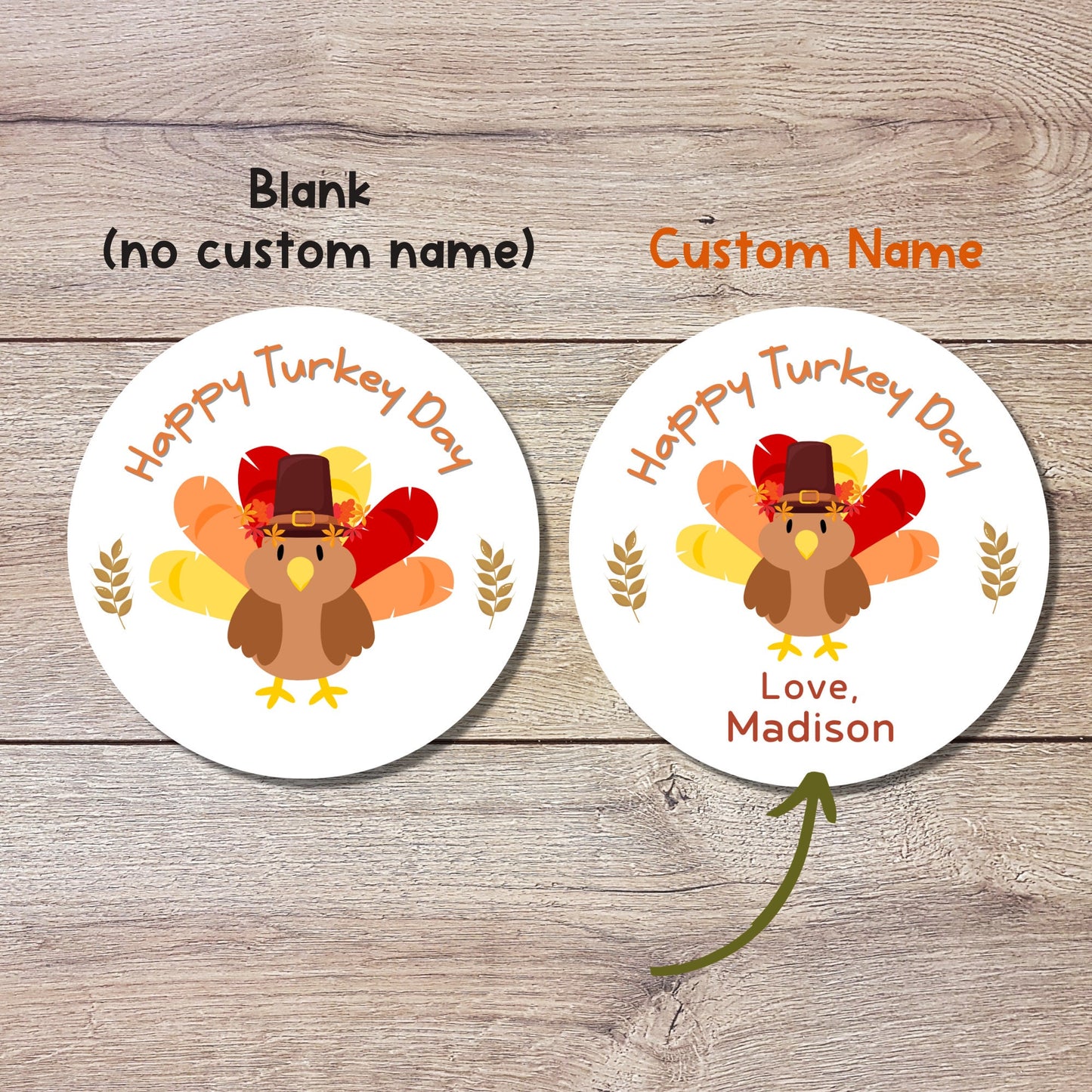 Personalized Thanksgiving Stickers, Custom Happy Turkey Day Label