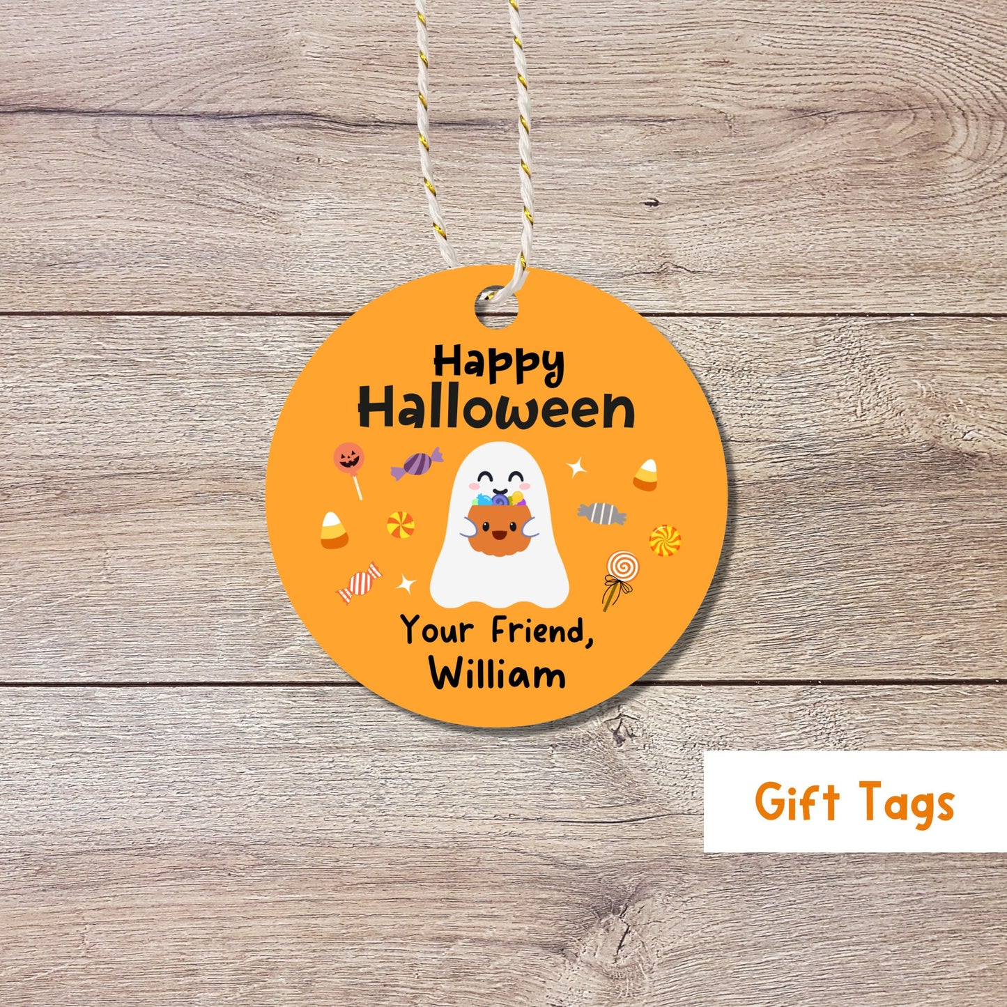 Personalized Halloween Gift Tags, Cute Ghost Halloween Party Favor Gift Tags