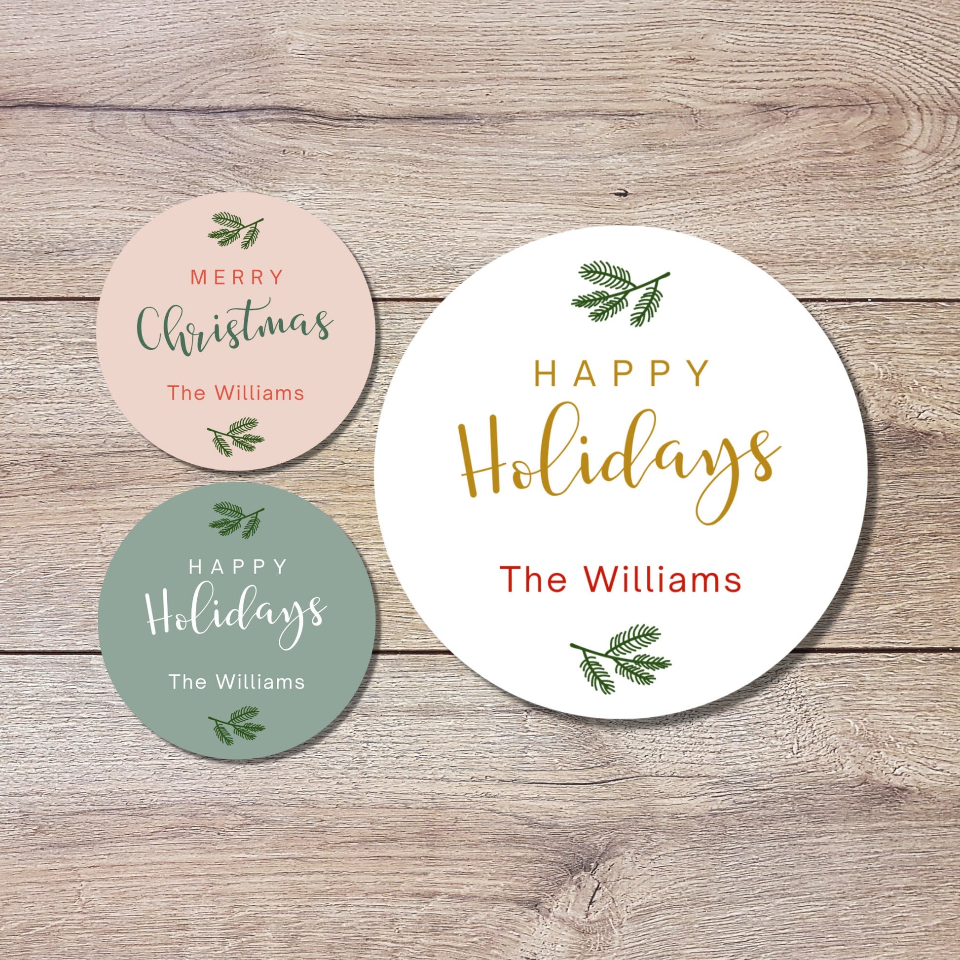 Merry Christmas Stickers, Personalized Happy Holiday Label