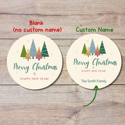 Merry Christmas Stickers, Personalized Happy Holiday Label, Custom Easy Peel Christmas Invitation Gift Wrap Envelope Seal Sticker Xmas Tree