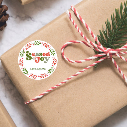 Season of Joy Custom Holiday Sticker, Personalized Christmas Label, Easy Peel Christmas Invitation Gift Wrap Envelope Seal Sticker