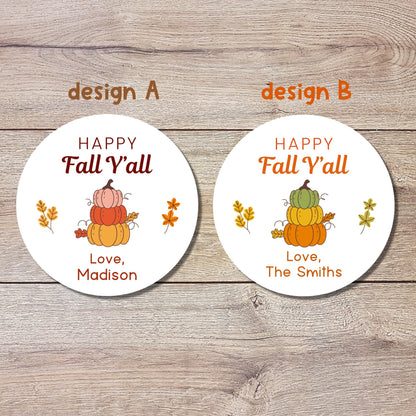 Happy Fall Y'all Personalized Stickers, Custom Happy Fall Thanksgiving Label, Autumn Thank You Gift Party Favor Invitation Envelope Seal