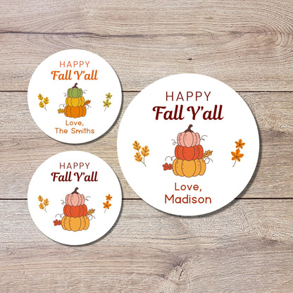 Happy Fall Y'all Personalized Stickers, Custom Happy Fall Thanksgiving Label, Autumn Thank You Gift Party Favor Invitation Envelope Seal