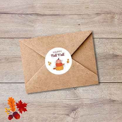 Happy Fall Y'all Personalized Stickers, Custom Happy Fall Thanksgiving Label, Autumn Thank You Gift Party Favor Invitation Envelope Seal