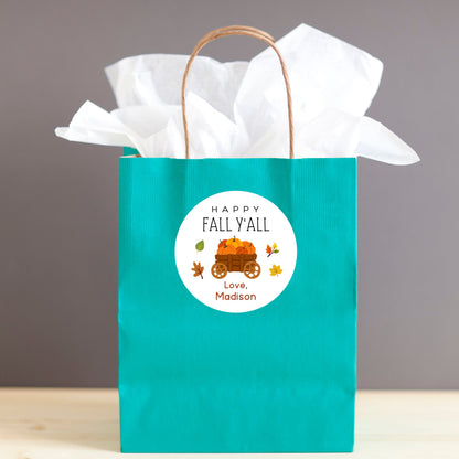 Happy Fall Y'all Personalized Stickers, Custom Happy Fall Thanksgiving Label, Autumn Thank You Gift Party Favor Invitation Envelope Seal
