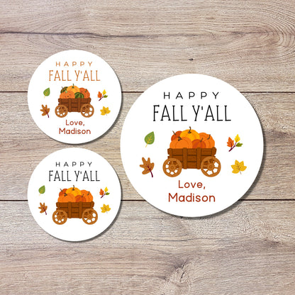 Happy Fall Y'all Personalized Stickers, Custom Happy Fall Thanksgiving Label, Autumn Thank You Gift Party Favor Invitation Envelope Seal