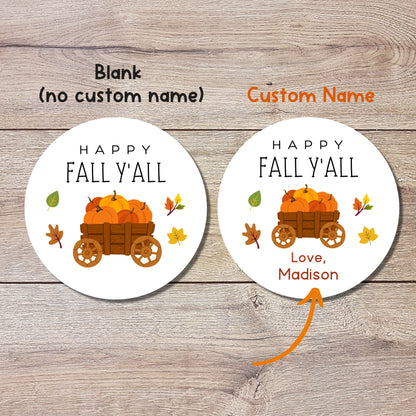 Happy Fall Y'all Personalized Stickers, Custom Happy Fall Thanksgiving Label, Autumn Thank You Gift Party Favor Invitation Envelope Seal