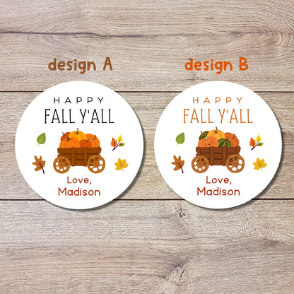 Happy Fall Y'all Personalized Stickers, Custom Happy Fall Thanksgiving Label, Autumn Thank You Gift Party Favor Invitation Envelope Seal
