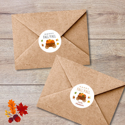 Happy Fall Y'all Personalized Stickers, Custom Happy Fall Thanksgiving Label, Autumn Thank You Gift Party Favor Invitation Envelope Seal