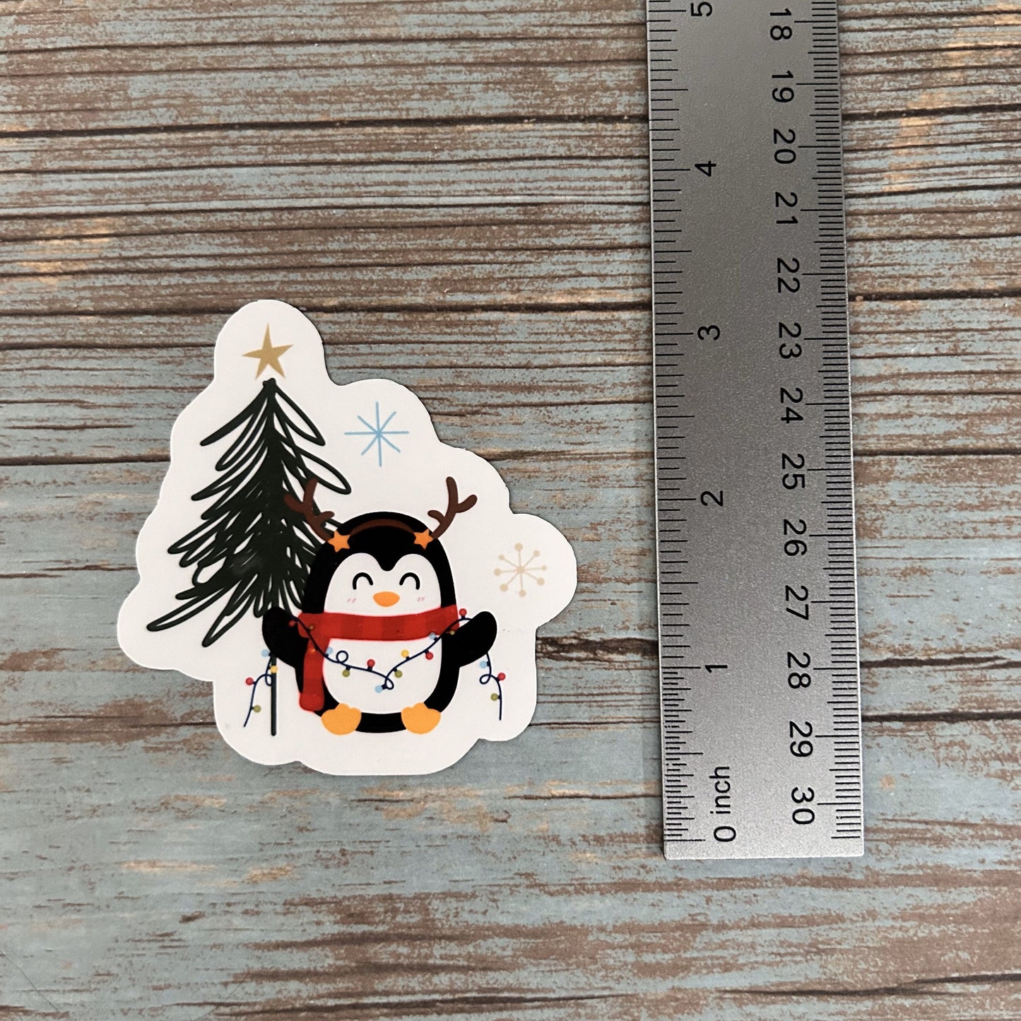 Christmas Penguin Vinyl Sticker, Glossy Finish, Laptop Water Bottle Decal Gift for Her, Stocking Stuffer, Cute Holiday Penguin Sticker