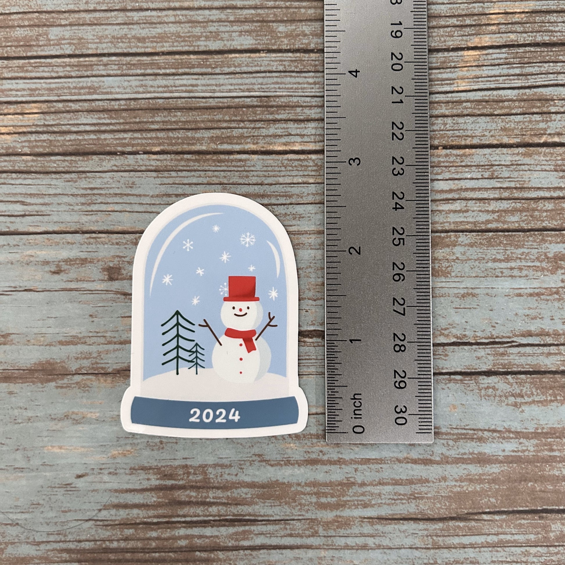 Snowman in Snow Globe Vinyl Sticker, Year 2023 2024 Glossy Finish Laptop Water Bottle Decal Gift for Friends, Stocking Stuffer, Cute Snowman