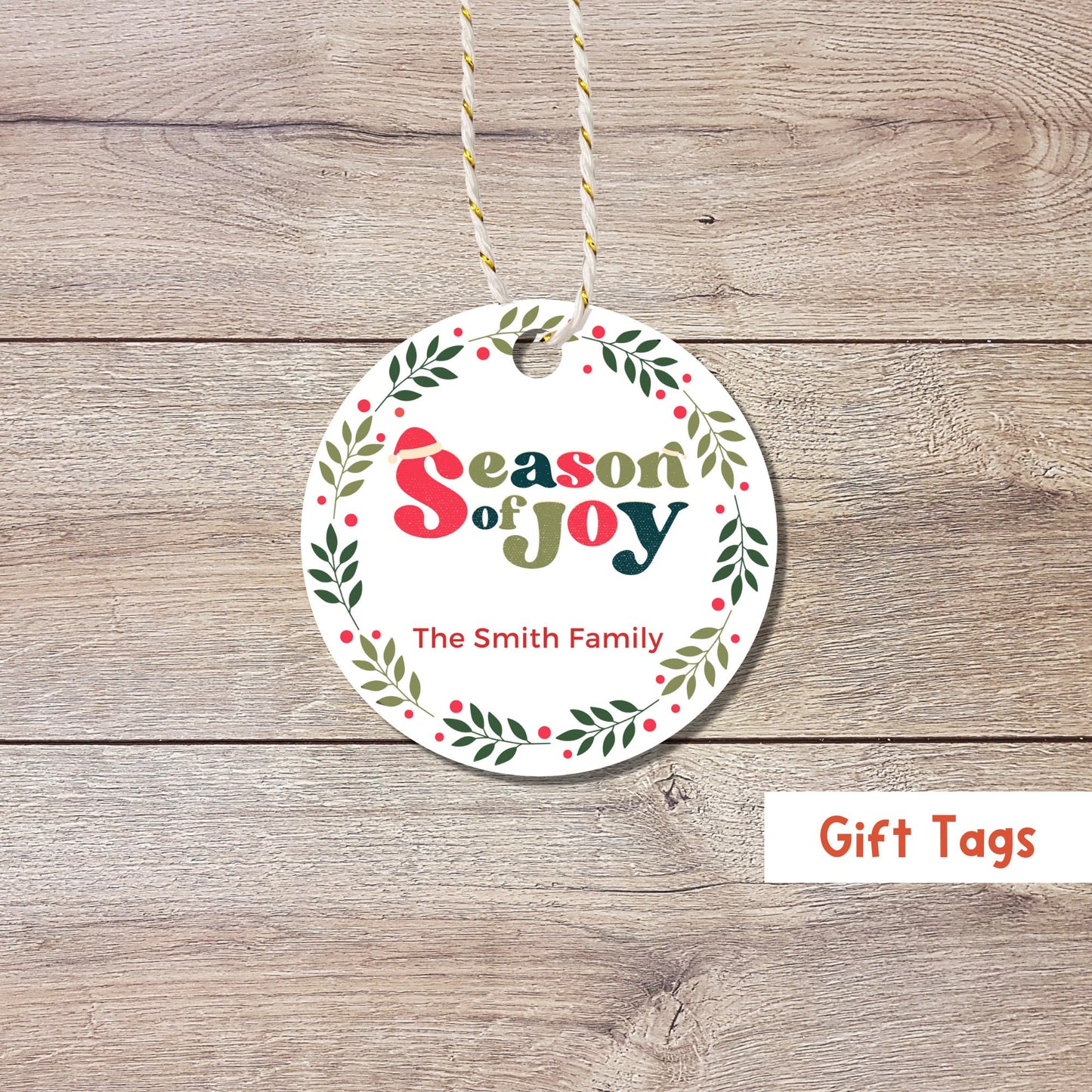 Personalized Christmas Season of Joy Tags, Custom Holiday Gift Tags, Matte Finish