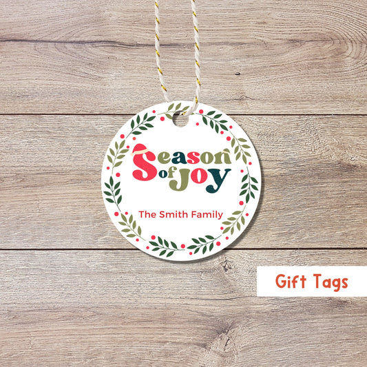 Personalized Christmas Season of Joy Tags, Custom Holiday Gift Tags, Matte Finish