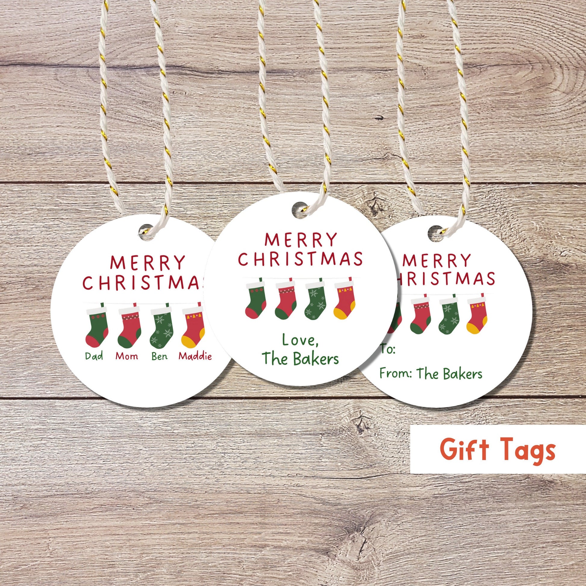 Personalized Christmas Stockings Gift Tags, Custom Holiday Gift Tags, Matte Finish