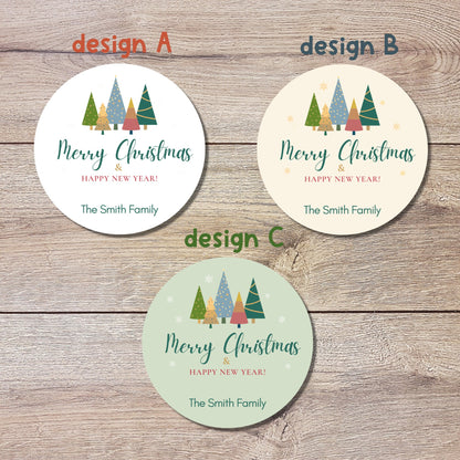 Merry Christmas Stickers, Personalized Happy Holiday Label, Custom Easy Peel Christmas Invitation Gift Wrap Envelope Seal Sticker Xmas Tree