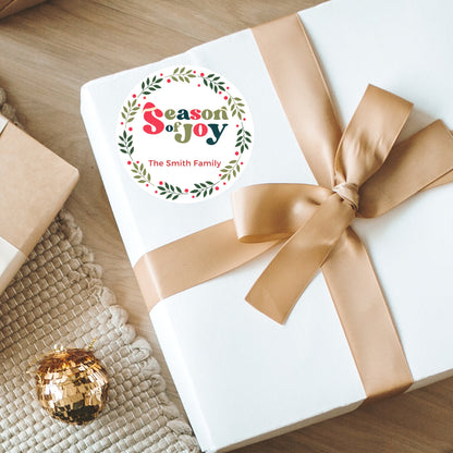 Season of Joy Custom Holiday Sticker, Personalized Christmas Label, Easy Peel Christmas Invitation Gift Wrap Envelope Seal Sticker