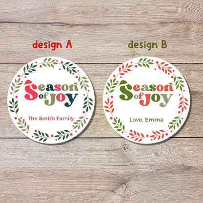 Season of Joy Custom Holiday Sticker, Personalized Christmas Label, Easy Peel Christmas Invitation Gift Wrap Envelope Seal Sticker