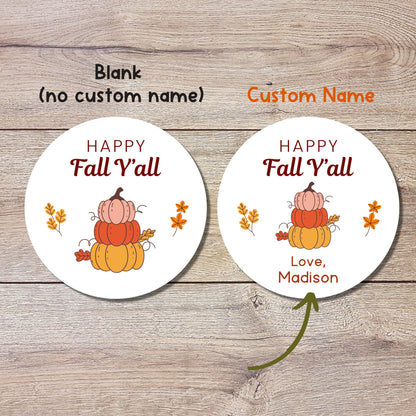 Happy Fall Y'all Personalized Stickers, Custom Happy Fall Thanksgiving Label, Autumn Thank You Gift Party Favor Invitation Envelope Seal