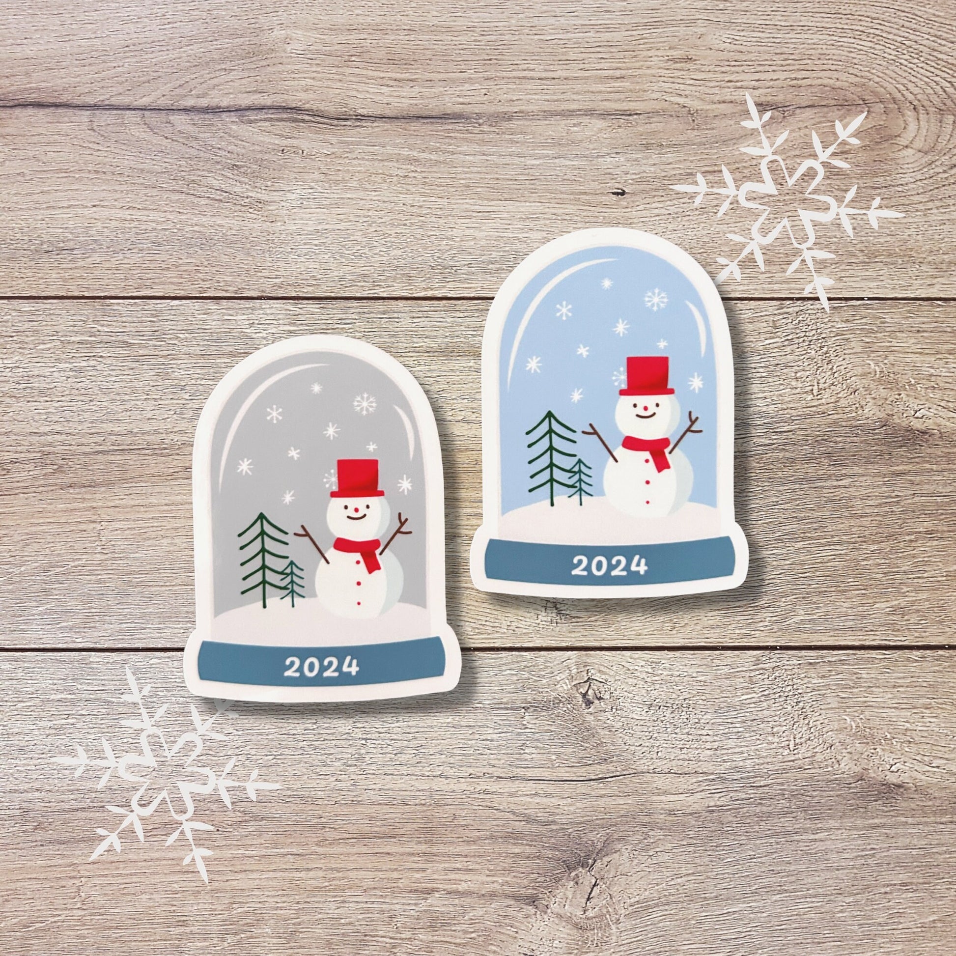 Snowman in Snow Globe Vinyl Sticker, Year 2023 2024 Glossy Finish Laptop Water Bottle Decal Gift for Friends, Stocking Stuffer, Cute Snowman