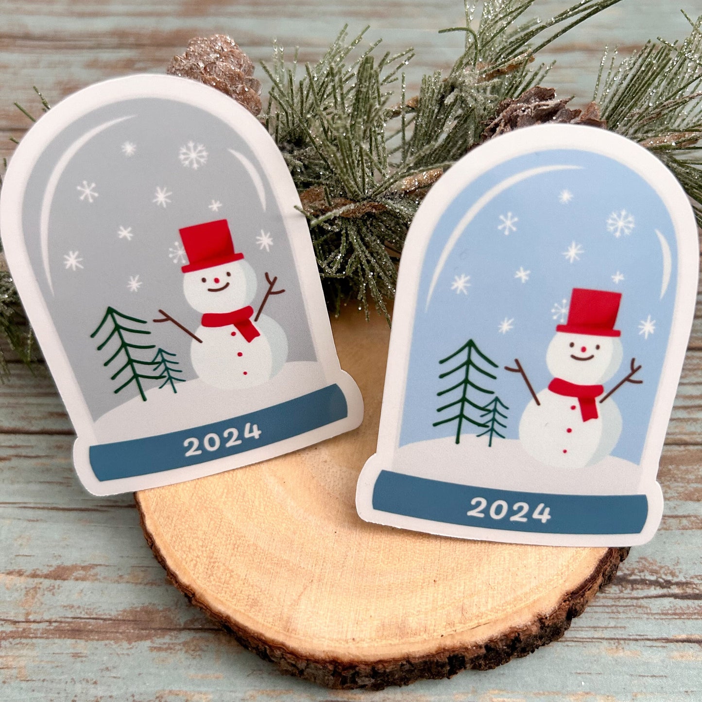 Snowman in Snow Globe Vinyl Sticker, Year 2023 2024 Glossy Finish Laptop Water Bottle Decal Gift for Friends, Stocking Stuffer, Cute Snowman