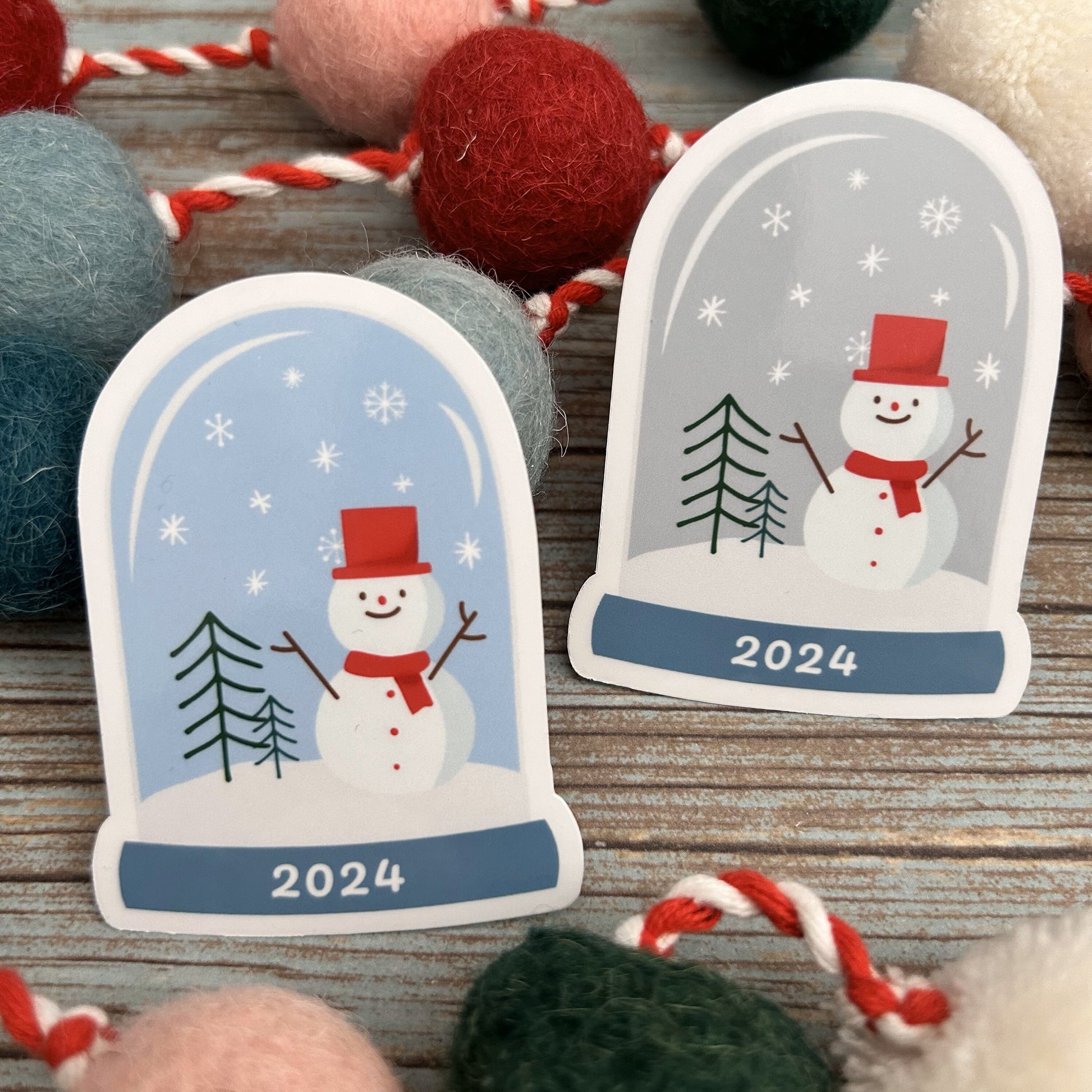 Snowman in Snow Globe Vinyl Sticker, Year 2023 2024 Glossy Finish Laptop Water Bottle Decal Gift for Friends, Stocking Stuffer, Cute Snowman