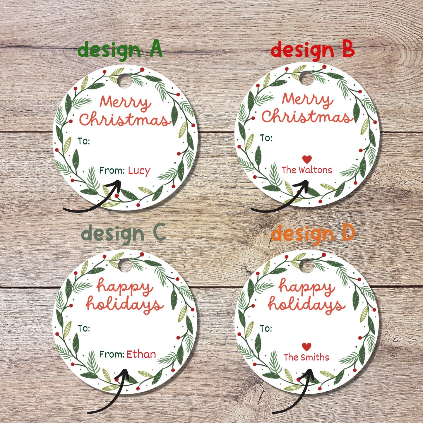 Personalized Christmas Tags, Custom Holiday Gift Tags, Matte Finish