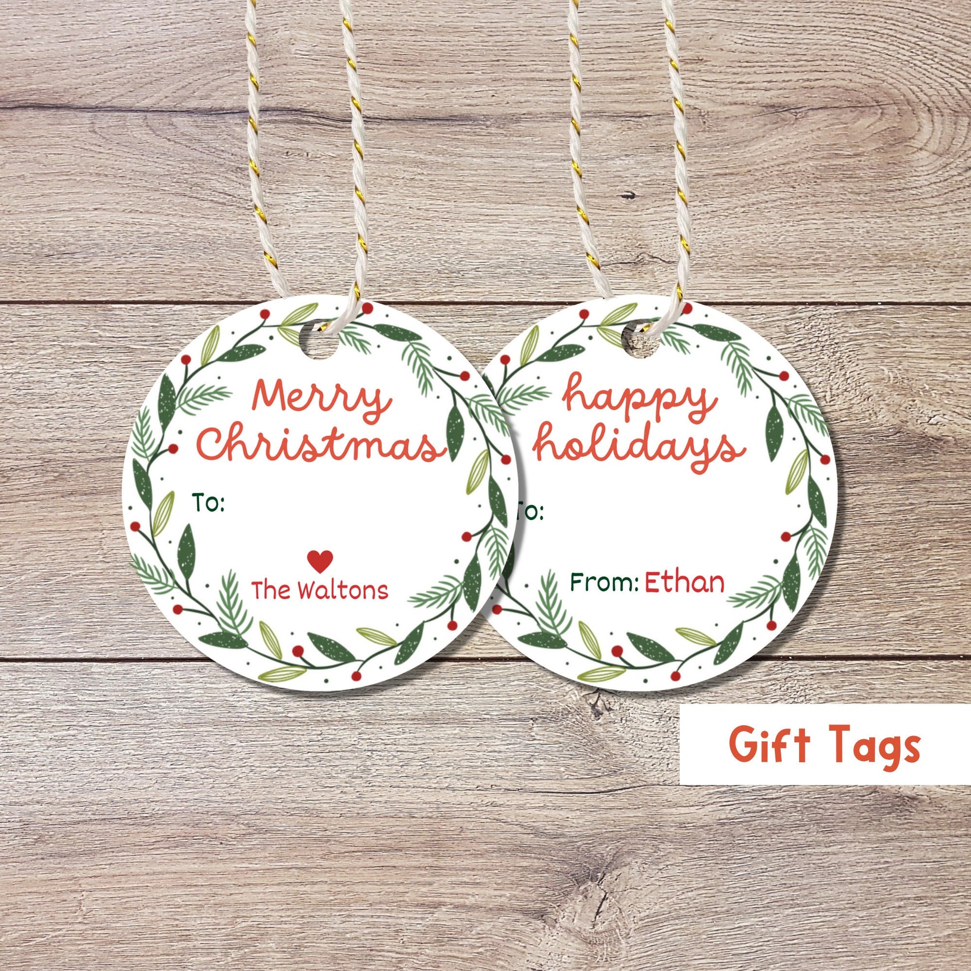 Personalized Christmas Tags, Custom Holiday Gift Tags, Matte Finish