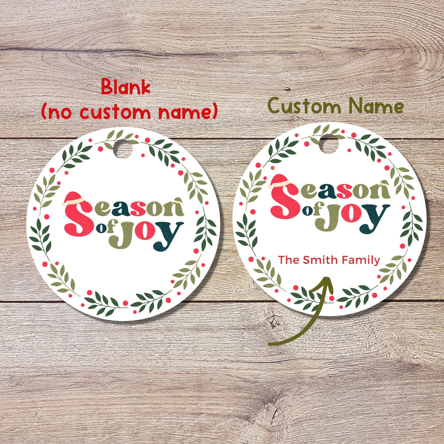 Personalized Christmas Season of Joy Tags, Custom Holiday Gift Tags, Matte Finish