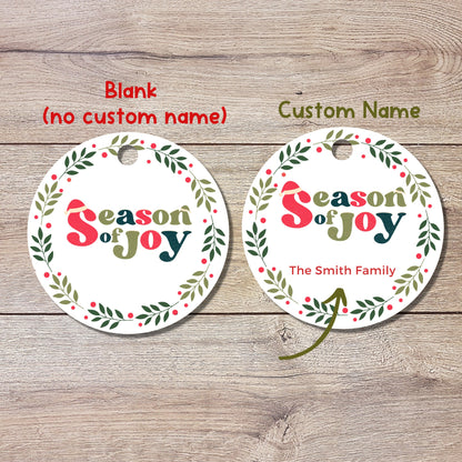 Personalized Christmas Season of Joy Tags, Custom Holiday Gift Tags, Matte Finish