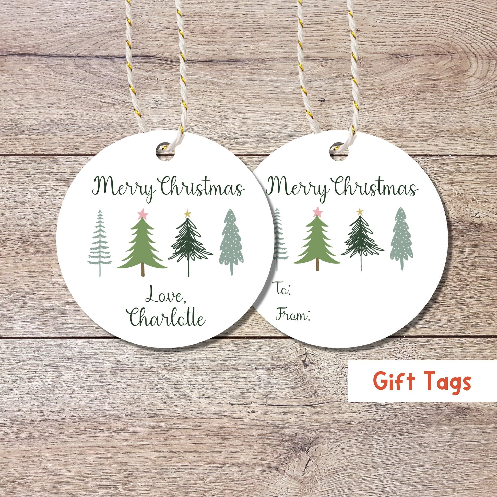 Personalized Christmas Trees Gift Tags, Custom Holiday Gift Tags, Matte Finish