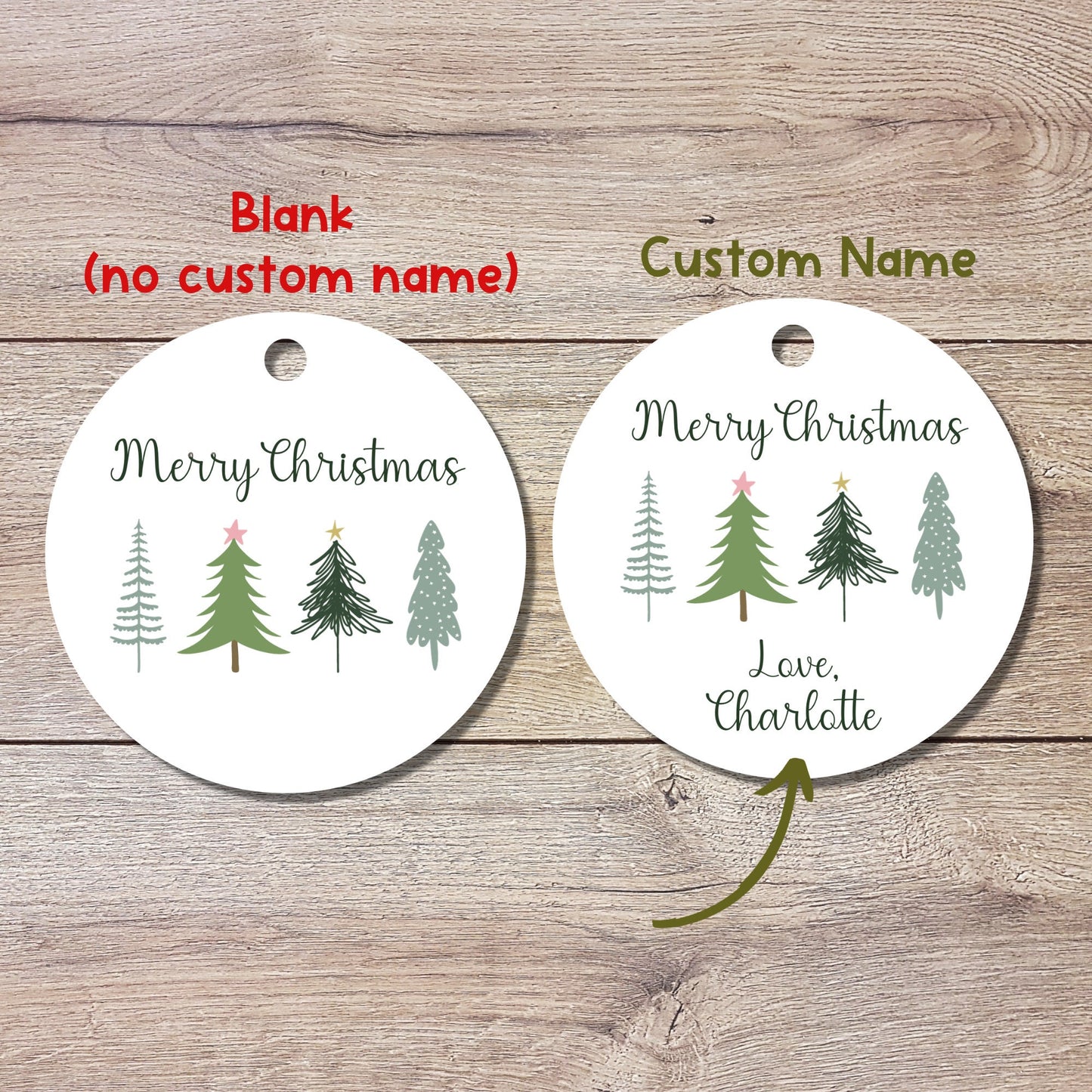 Personalized Christmas Trees Gift Tags, Custom Holiday Gift Tags, Matte Finish