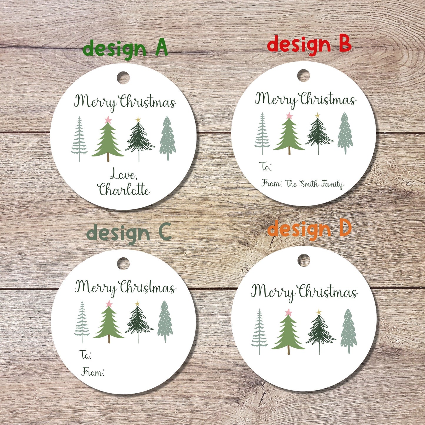 Personalized Christmas Trees Gift Tags, Custom Holiday Gift Tags, Matte Finish