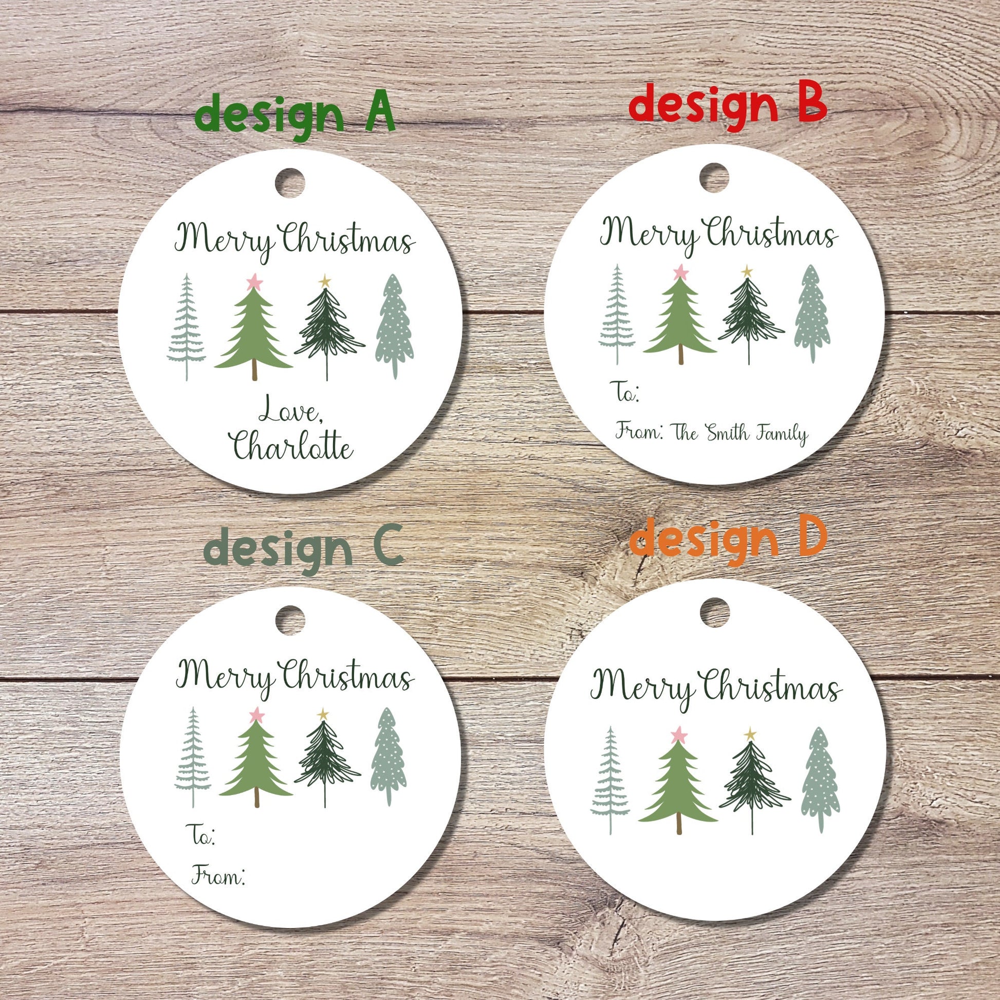 Personalized Christmas Trees Gift Tags, Custom Holiday Gift Tags, Matte Finish