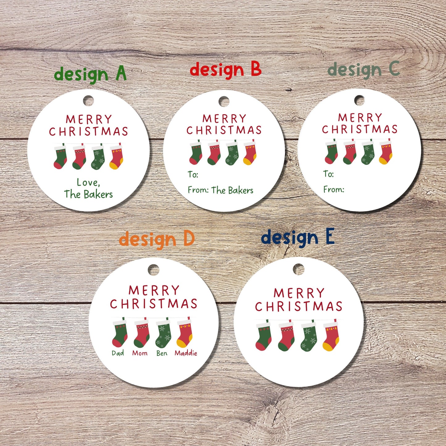 Personalized Christmas Stockings Gift Tags, Custom Holiday Gift Tags, Matte Finish