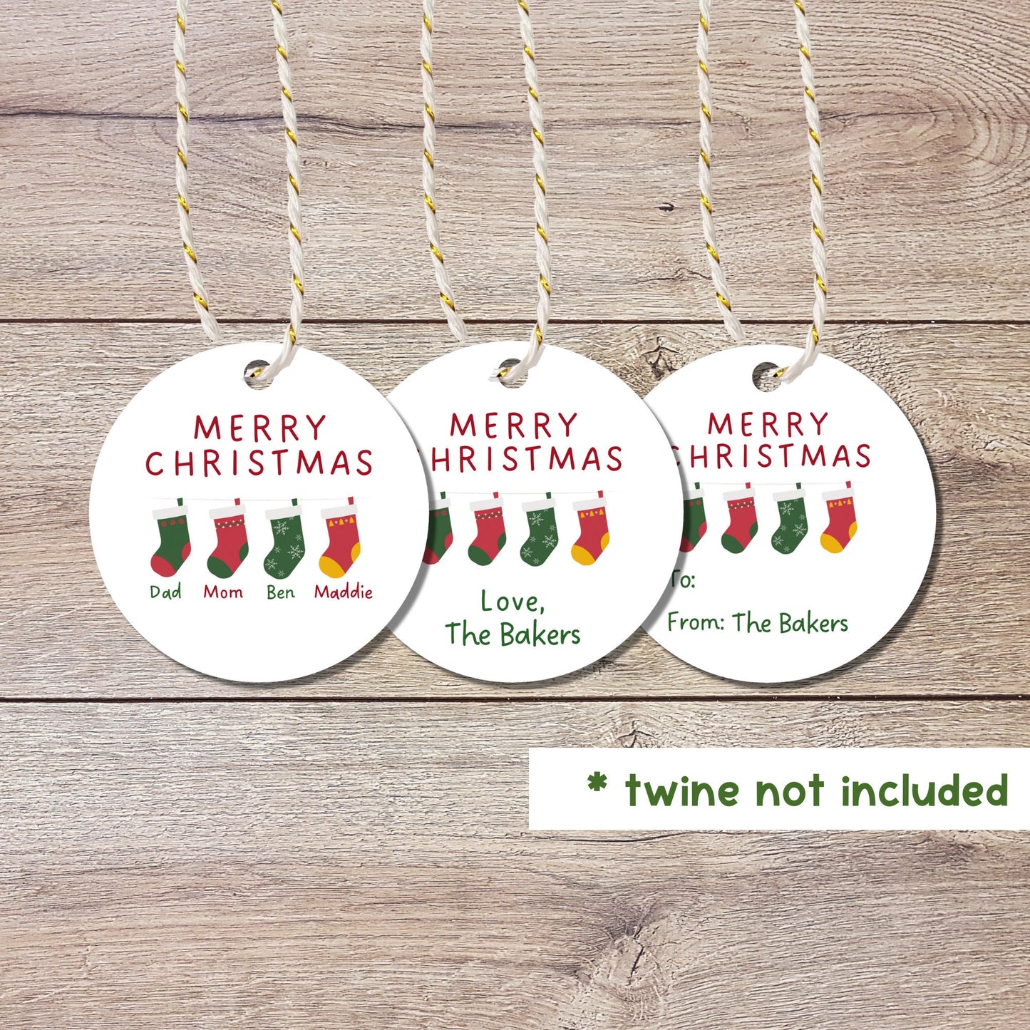 Personalized Christmas Stockings Gift Tags, Custom Holiday Gift Tags, Matte Finish