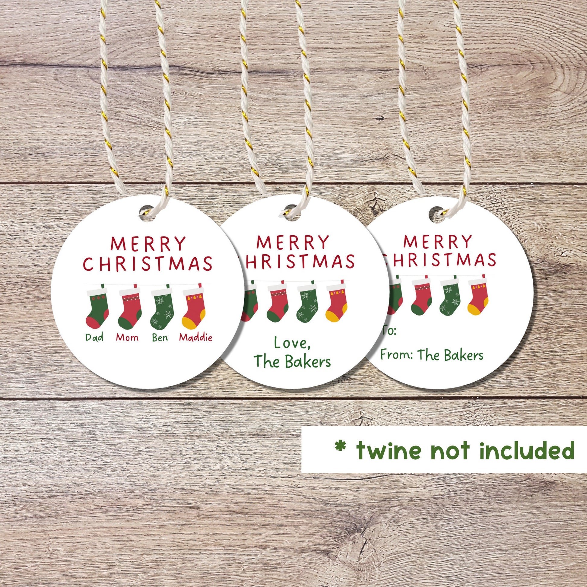 Personalized Christmas Stockings Gift Tags, Custom Holiday Gift Tags, Matte Finish