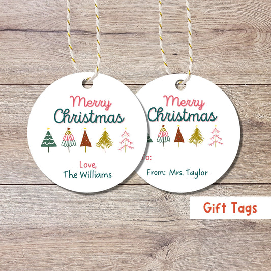 Personalized Christmas Trees Gift Tags, Custom Holiday Gift Tags, Matte Finish