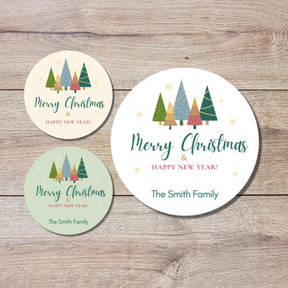 Merry Christmas Stickers, Personalized Happy Holiday Label, Custom Easy Peel Christmas Invitation Gift Wrap Envelope Seal Sticker Xmas Tree