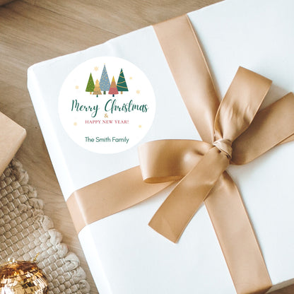 Merry Christmas Stickers, Personalized Happy Holiday Label, Custom Easy Peel Christmas Invitation Gift Wrap Envelope Seal Sticker Xmas Tree