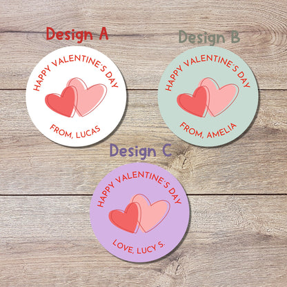 Valentine's Day Stickers. Matte or Glossy Finish, Custom Valentine Label, Valentine Favor Treat Bag Sticker, Hearts Valentine Envelope Seale