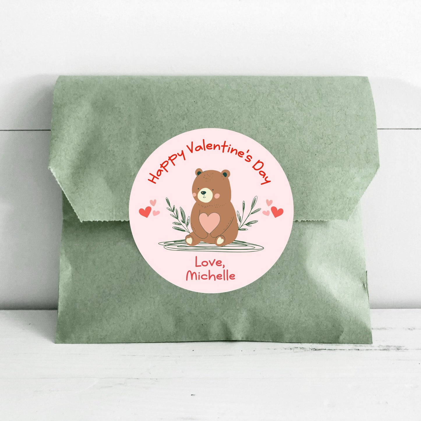 Valentine's Day Stickers. Matte or Glossy Finish, Custom Valentine Label, Valentine Favor Treat Bag Sticker, Bear Valentine Envelope Seale