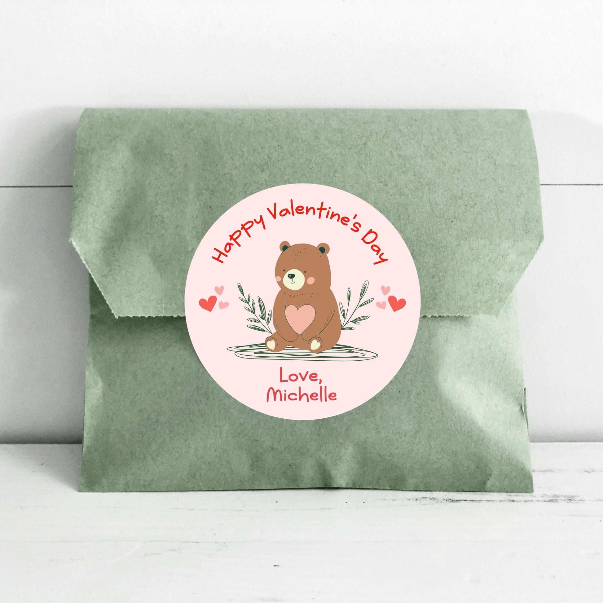 Valentine's Day Stickers. Matte or Glossy Finish, Custom Valentine Label, Valentine Favor Treat Bag Sticker, Bear Valentine Envelope Seale