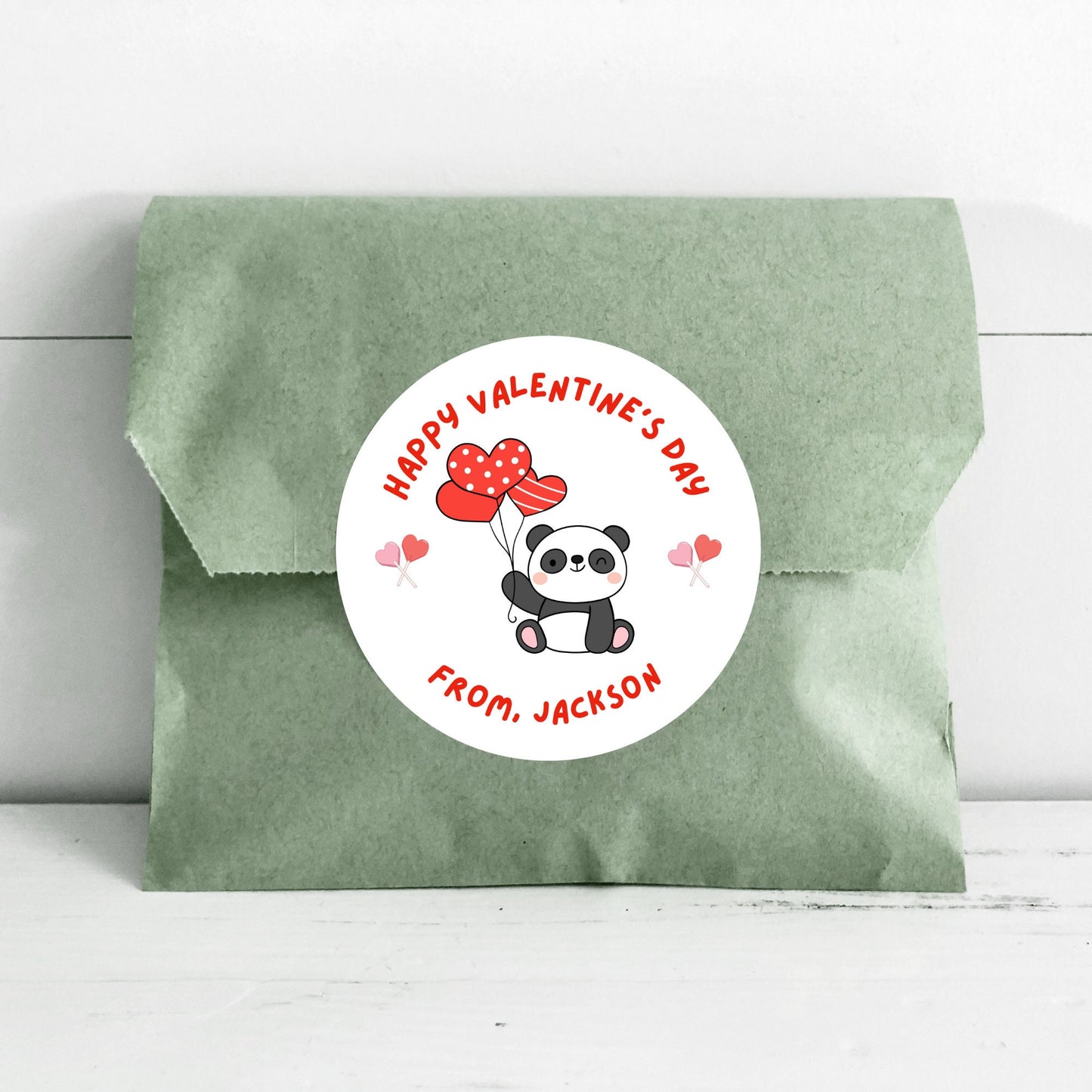 Valentine's Day Stickers. Matte or Glossy Finish, Custom Valentine Label, Valentine Favor Treat Bag Sticker, Panda Valentine Envelope Seale