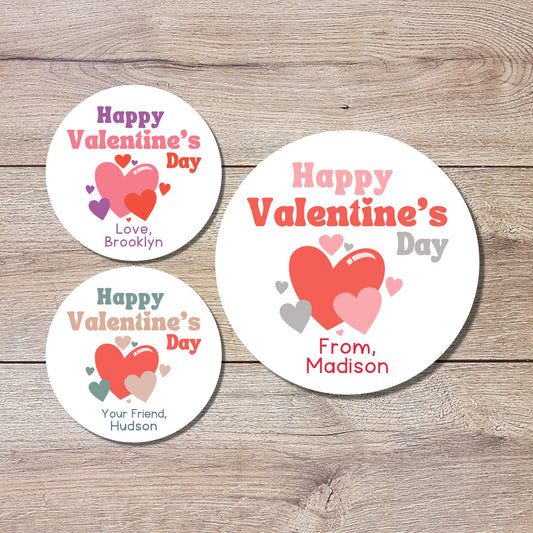 Valentine's Day Stickers. Matte or Glossy Finish, Custom Valentine Label, Valentine Favor Treat Bag Sticker, Hearts Valentine Envelope Seale