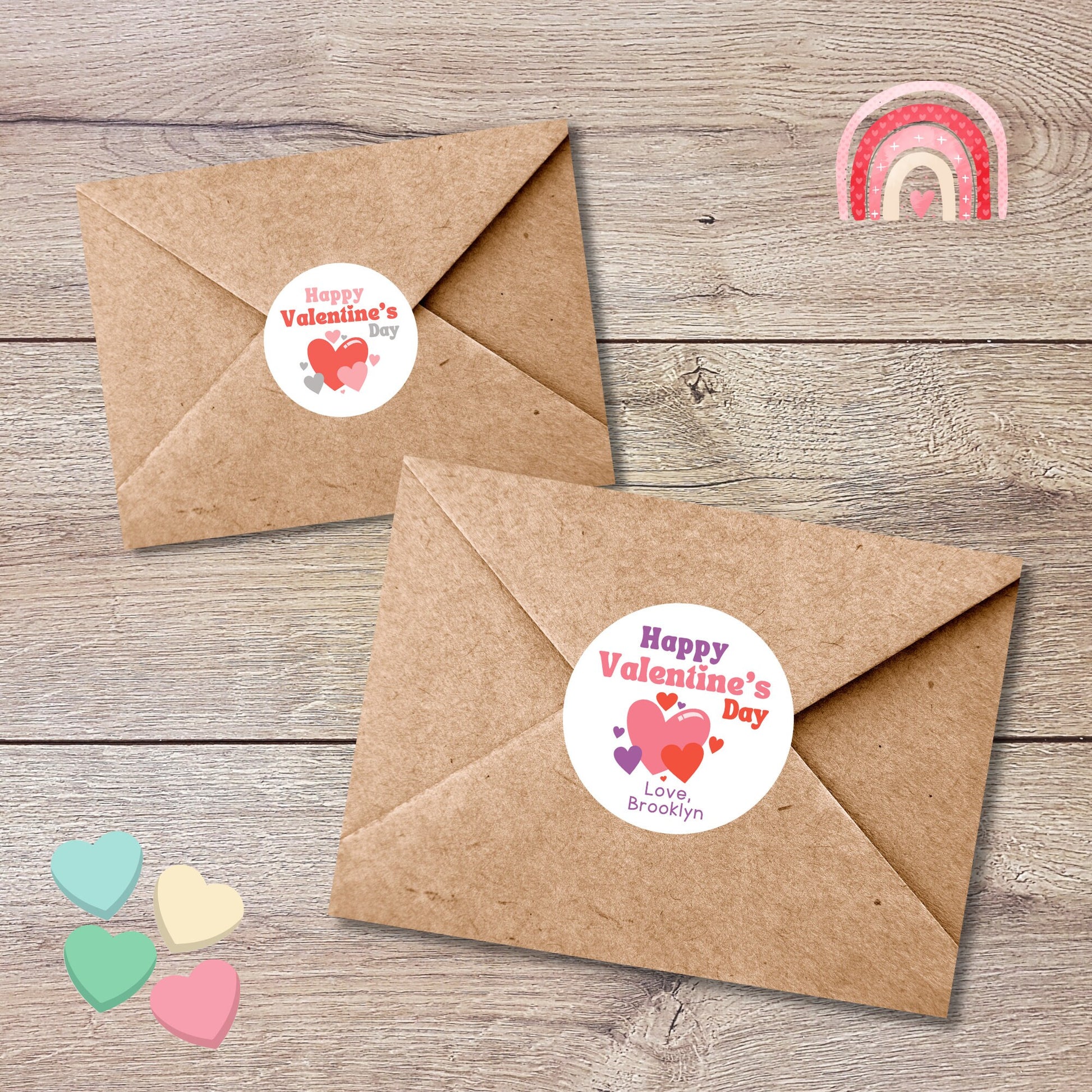 Valentine's Day Stickers. Matte or Glossy Finish, Custom Valentine Label, Valentine Favor Treat Bag Sticker, Hearts Valentine Envelope Seale