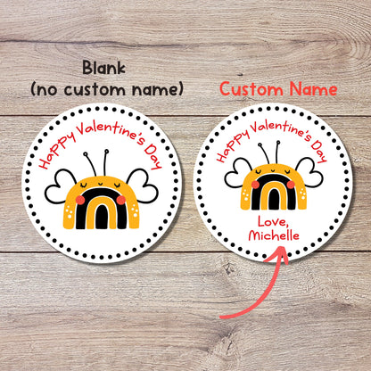 Valentine's Day Stickers. Matte or Glossy Finish, Custom Valentine Label, Valentine Favor Treat Bag Sticker, Bee Valentine Envelope Seale
