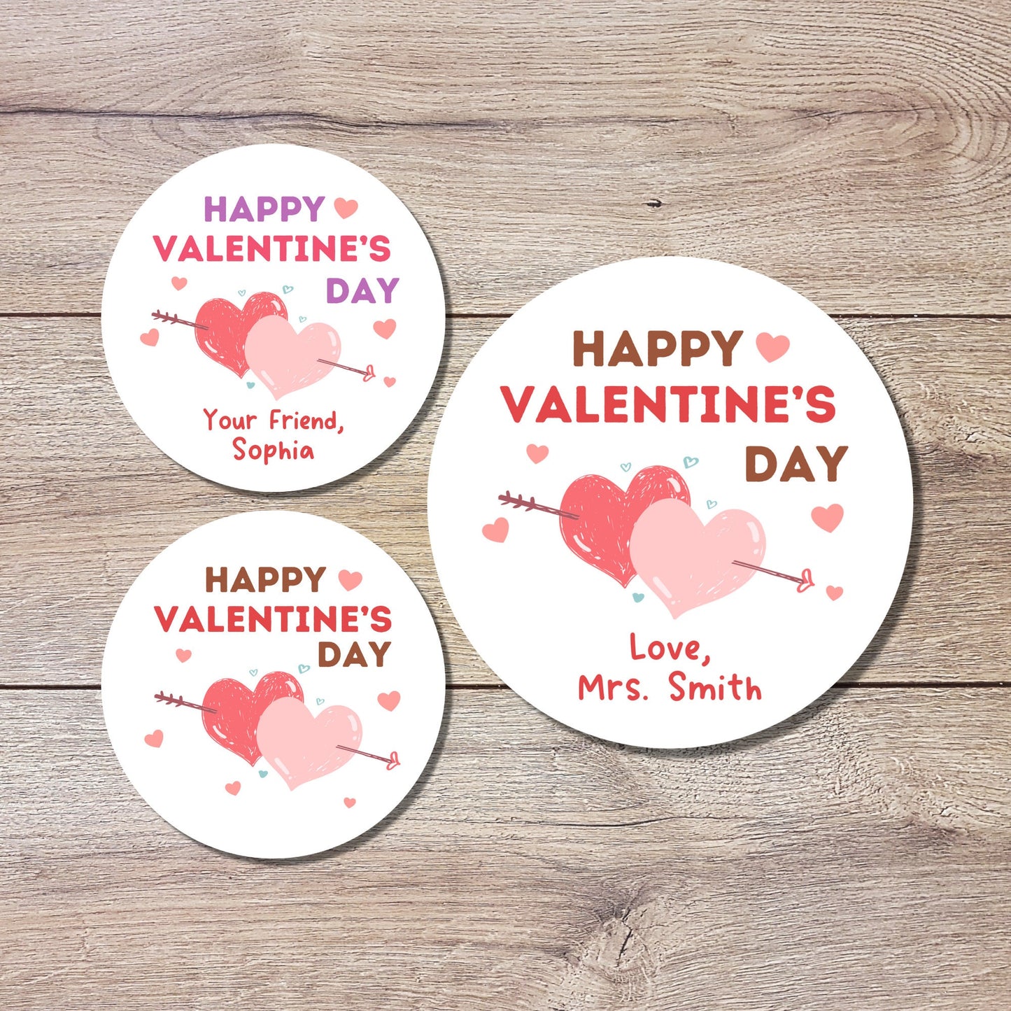 Valentine's Day Stickers, Matte or Glossy Finish, Custom Valentine Label, Valentine Favor Treat Bag Sticker, Hearts Valentine Envelope Seals