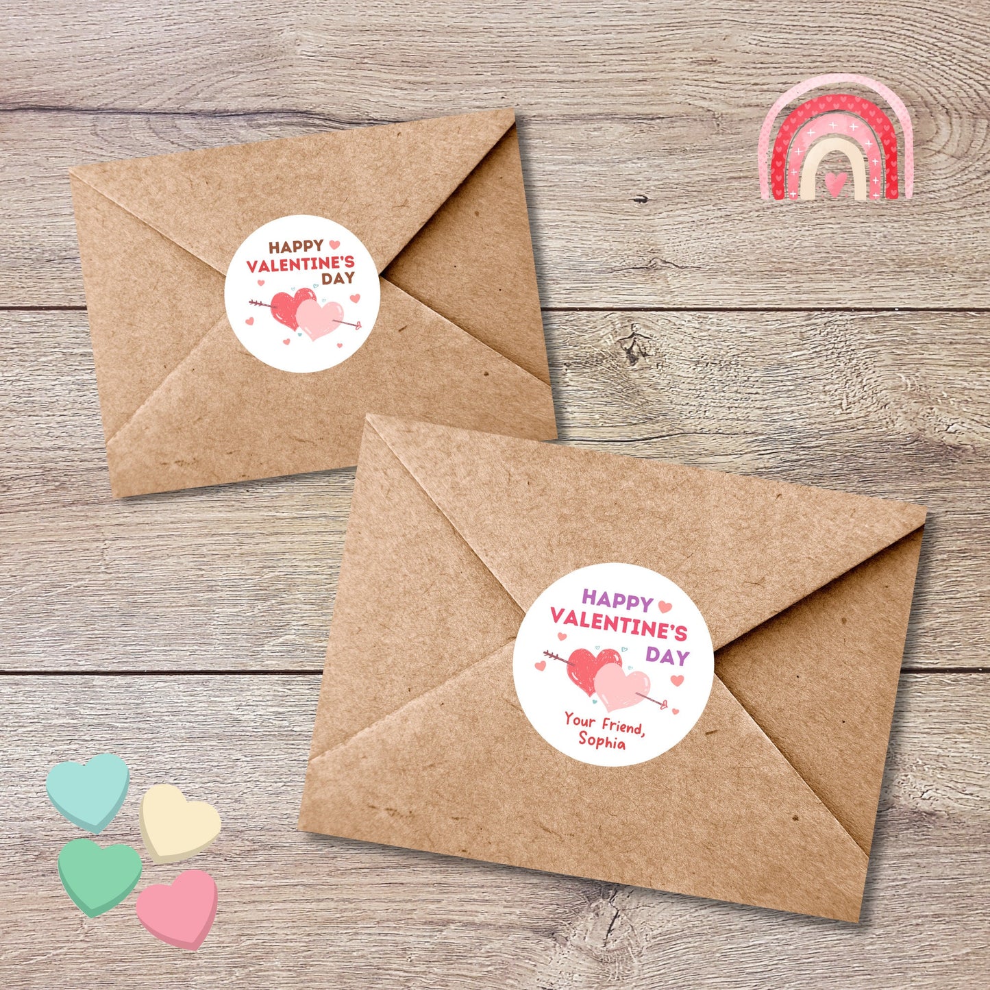 Valentine's Day Stickers, Matte or Glossy Finish, Custom Valentine Label, Valentine Favor Treat Bag Sticker, Hearts Valentine Envelope Seals