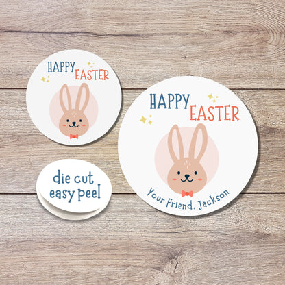 Personalized Easter Stickers, Matte or Glossy Finish, Custom Happy Easter Label, Easter Gift Basket Treat Bag Sticker, Easter Bunny Stickers