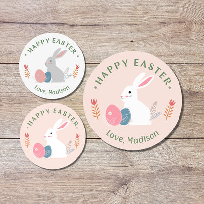 Personalized Easter Stickers, Matte or Glossy Finish, Custom Happy Easter Label, Easter Gift Basket Treat Bag Sticker, Easter Bunny Stickers